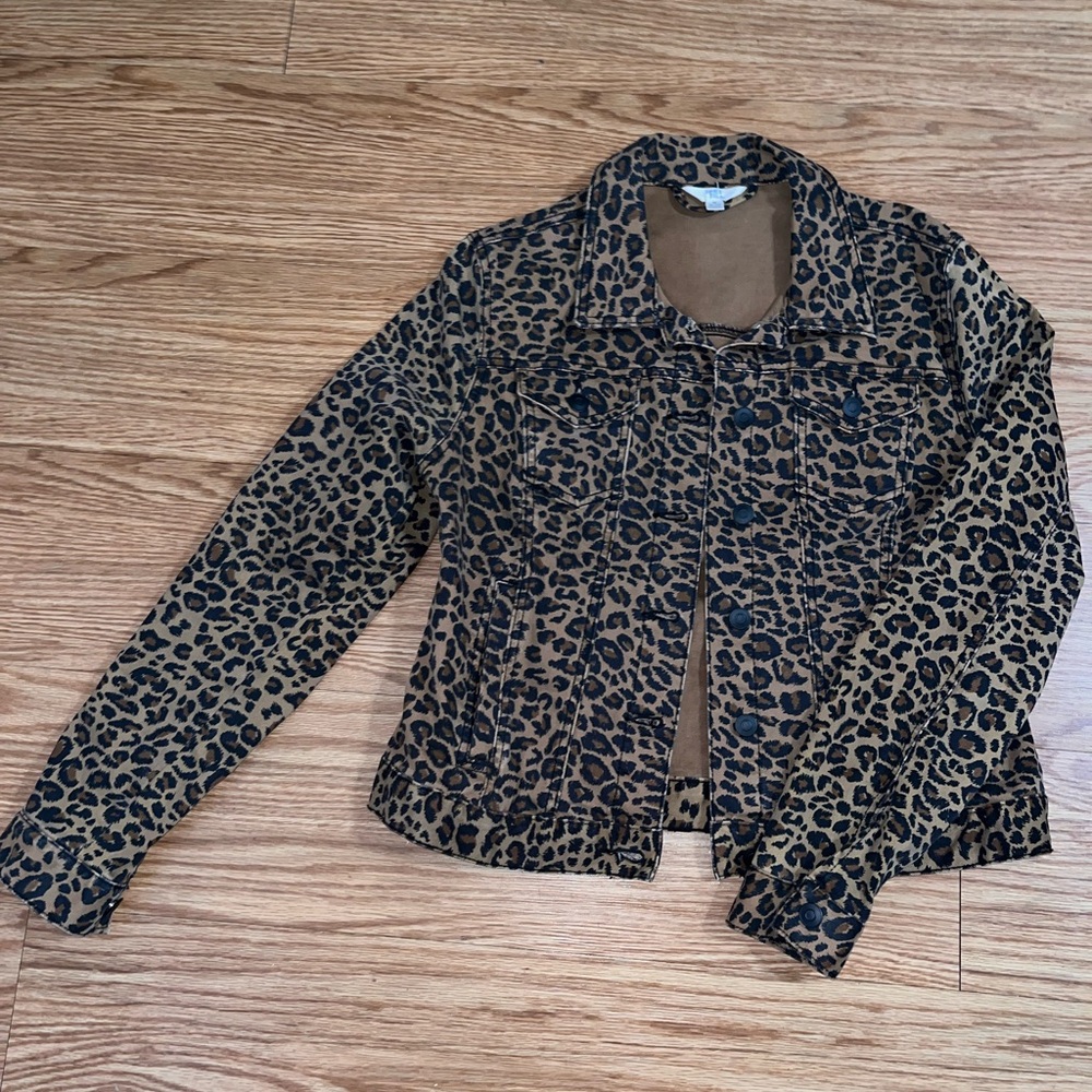 Time and Tru Leopard Print Jean Jacket